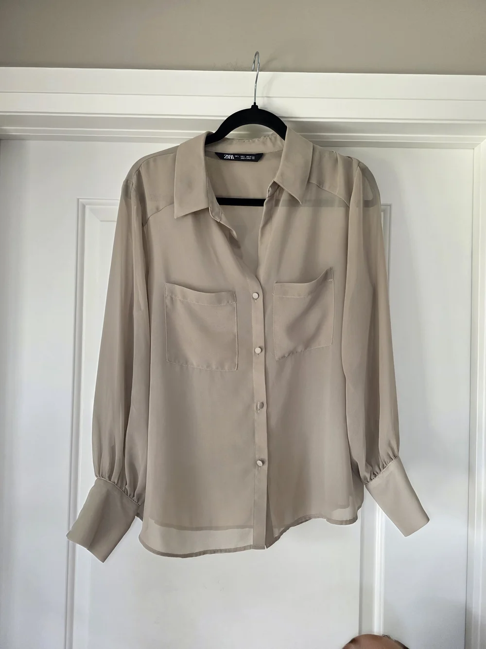 Zara Beige Semi-Sheer Button Front Blouse - Picture 1 of 3